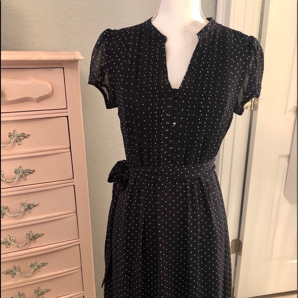 Beautiful Dress Barn navy polka dot dress